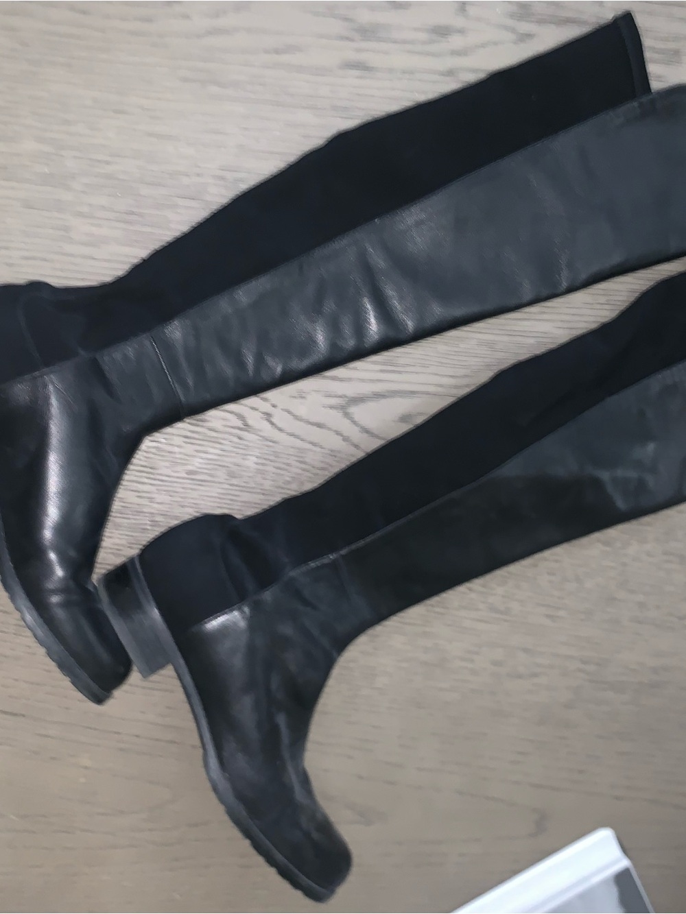 Stuart Weitzman Tall Black Leather & Stretch Over-the-Knee Boots